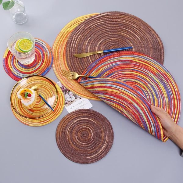 

mats & pads europe style coloured satin dyed ramie cotton woven mat round plate pad bowl heat resistant placemats