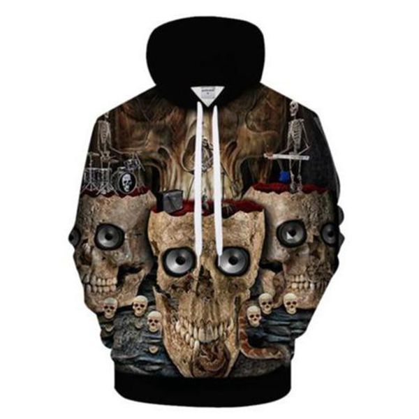 

halloween skull eye pattern men's 3d printed hoodie visual impact party punk gothic round neck sweatshirt hoodie, Black