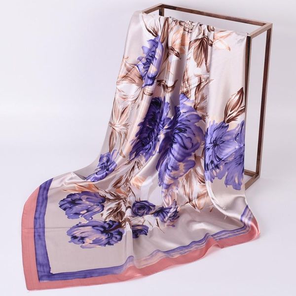 

cycling caps & masks 25# silk multifunction polyester scarf women headband floral printed square bandanas elegant satin wraps shawl scarve, Black