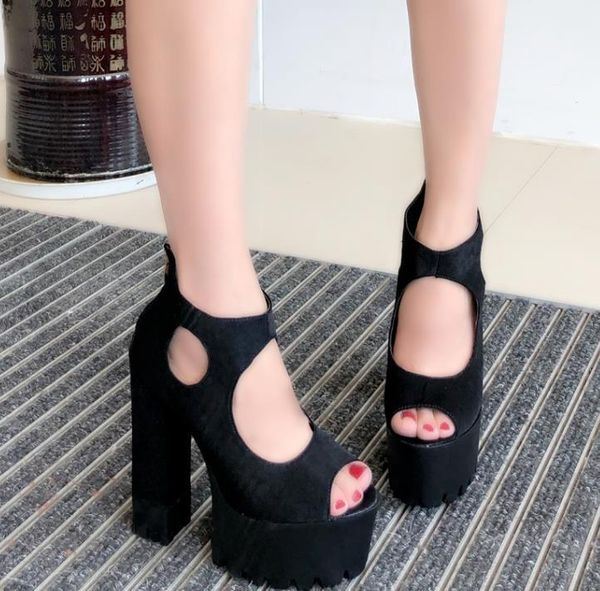 

dress shoes spring 2021 waterproof platform 15cm ultra-high heel runway, Black