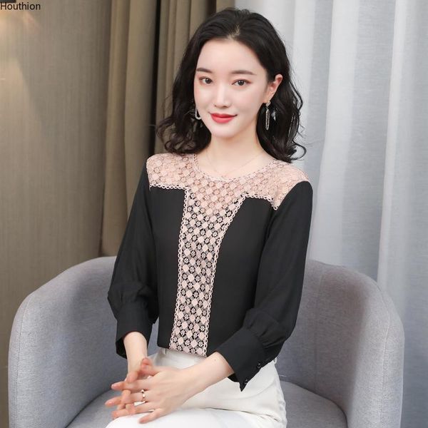 

women's blouses & shirts fashion casual stitching blusas o collar silk 3/4 sleeve korean summer, White