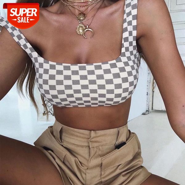 

causey rushed slim crop women plaid 2019 summer women casual party beach tank cropped feminino #po5z, White