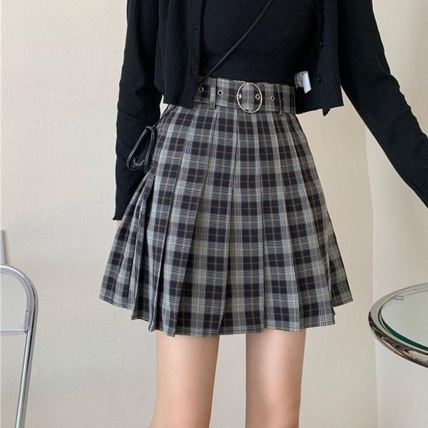 

skirts insgoth plaid pleated mini harajuku grunge winter autumn women gothic streetwear high waist fashion short skirt, Black