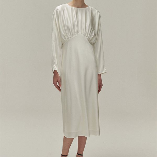 

new light luxury white fashion women midi with simple temperament shoulder long sleeve pleated for spring 2021 lfe2, Black;gray