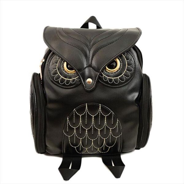

fashion women backpack stylish cool black pu leather owl female shoulder bag school bags