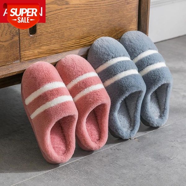 

asifn new arrive winter home women men slippers warm classic stripes bedroom non-slip couples flock indoor female slippers #iu3g, Black