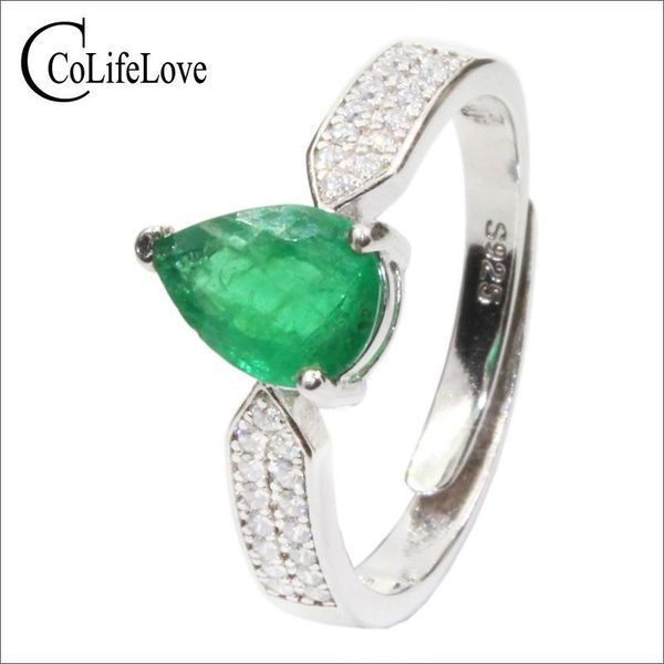

cluster rings colife jewelry affordable luxury emerald ring for woman 6mm*8mm pear cut natural silver 925, Golden;silver