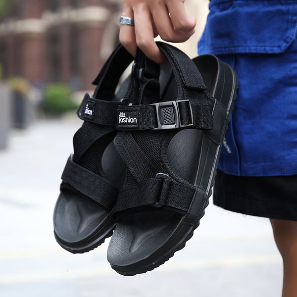 

lightweight soft man beach sandals summer design roman outdoor slippers elastic men casual shoes flip flops size, Black
