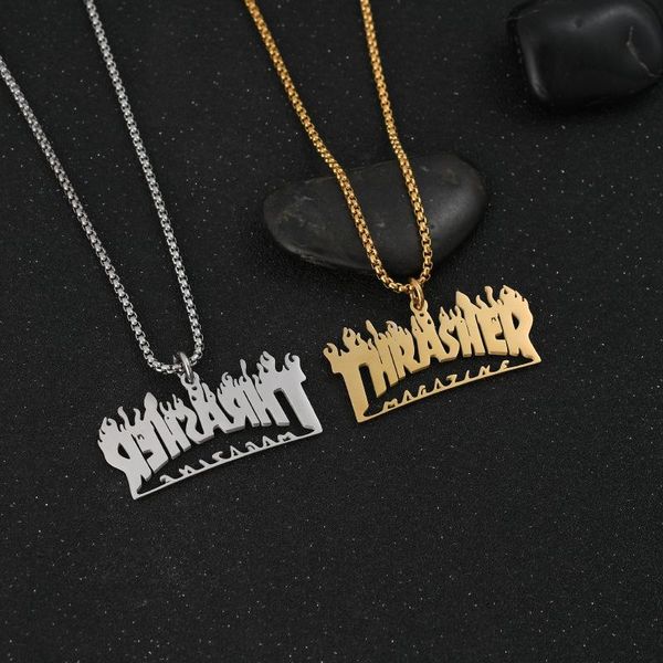 

pendant necklaces christmas jewelry hip-hop titanium steel flame letter necklace street jumping accessories for mens, Silver