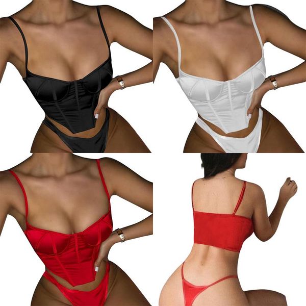 

bras sets women solid color cropped , slim fit sleeveless v-neck irregular hem vest for summer, Red;black