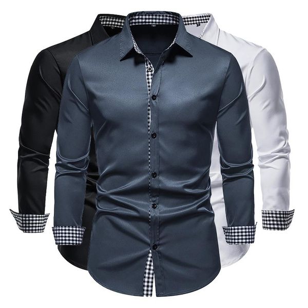 

men's casual shirts long sleeve formal solid color business simple slim button, White;black