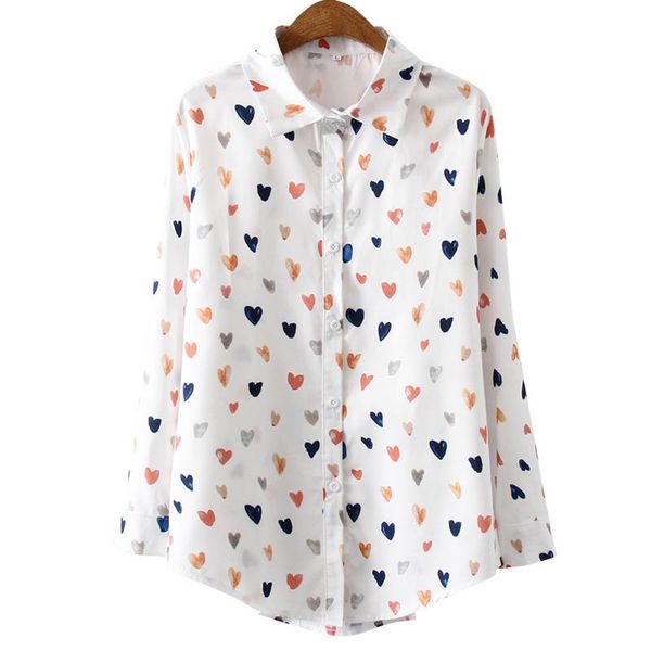 

women casual long sleeve love heart print shirt for spring autumn nin668, White