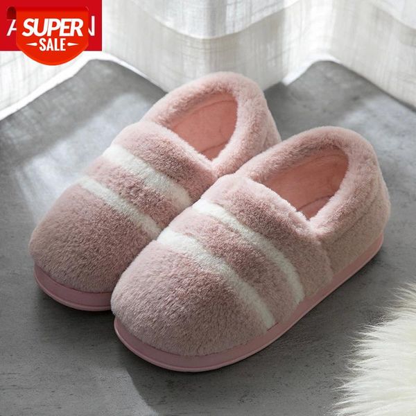 

asifn faux rabbit fur winter home women men slippers warm classic stripes bedroom non-slip couples flock indoor female slippers #kk0x, Black
