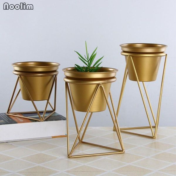 

vases noolim nordic golden iron flower stand succulent green pot minimalist metal vase deskdecoration props
