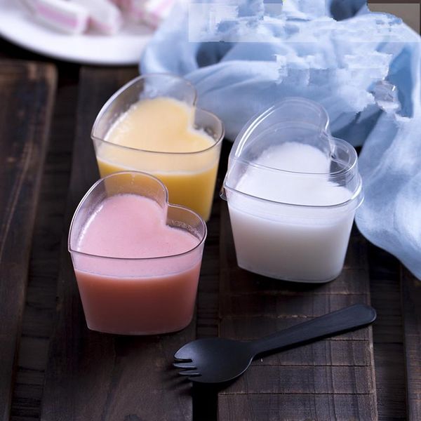 

disposable cups & straws heart shape creative pudding cup party birthday favor 140ml small ice cream jelly plastic with lid