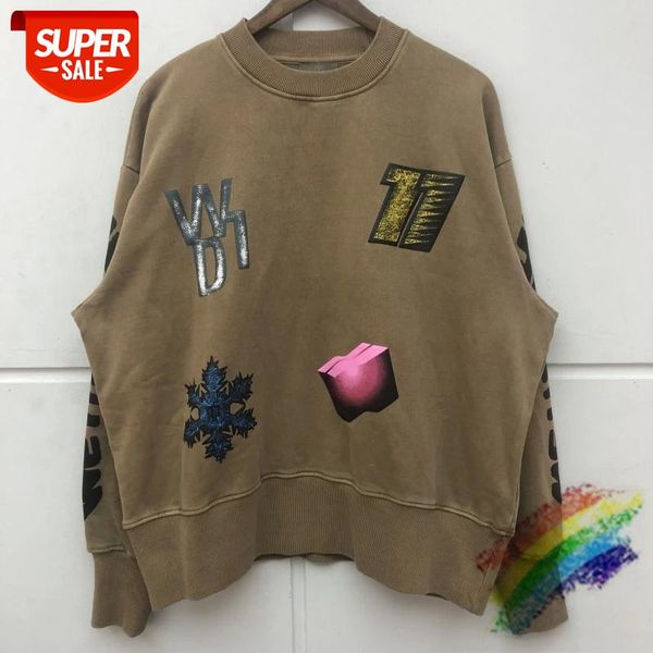 

foaming printing we11done sweatshirts men women retro washing welldone crewneck hoodie #tq8r, Black