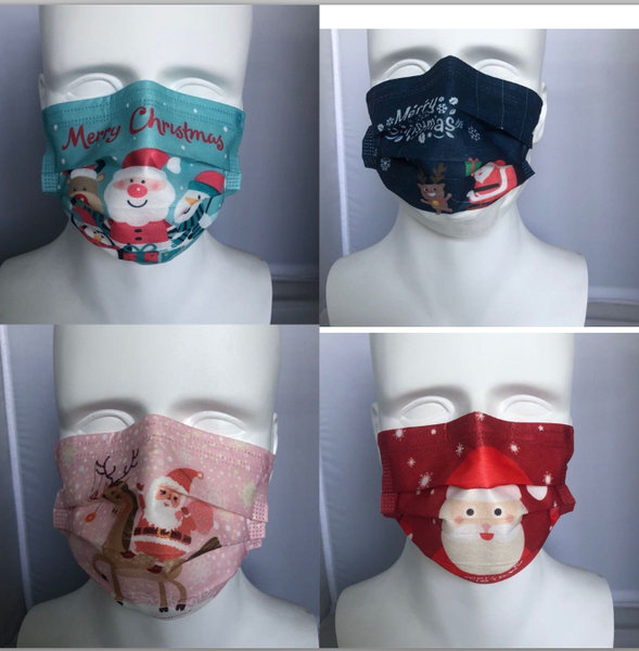 

4 styles disposable christmas santa claus printed masks for 3-layers of meltblown fabric printed breathable dust-proof masks