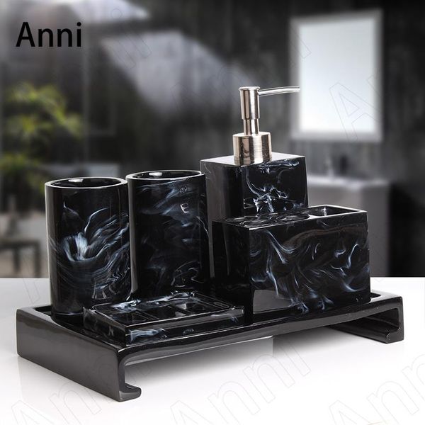 

bath accessory set creativity marble texture resin bathroom decoration accessories european modern home five piece shower with tray