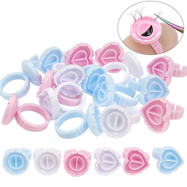 

eyebrow tools & stencils 100 pcs disposable heart-shaped glue ring eyelashes extension tattoo pigment holder pallet makeup nail art adhesibv