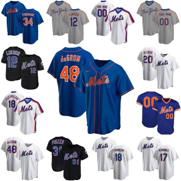 

12 francisco lindor new 20 pete alonso 48 jacob degrom york mike piazza mets noah syndergaard darryl strawberry baseball jerseys z11, Blue;black