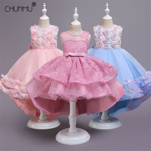 Baby meninas roupas adolescentes laço bordado noite tutu princesa vestido para menina elegante festa de aniversário vestido menina vestido 210303