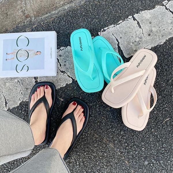 

slippers women's sandals 2021 summer flip flop woman fashion casual flat shoes beach anti-slip candy color platform chaussure femme, Black