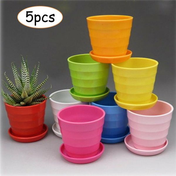 

planters & pots 5pcs creative colorful resin mini plant flower pot gloss planter home garden decoration with saucer tray