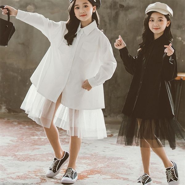 

teen girls blouse spring girl shirt dress white black kids shirt for teen girl cotton baby fashion shirt school dresses 210306