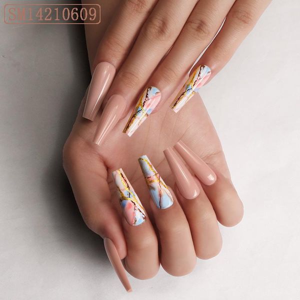 

false nails 24pcs fake nail patch glue type removable long paragraph fashion manicure save time ldo99, Red;gold