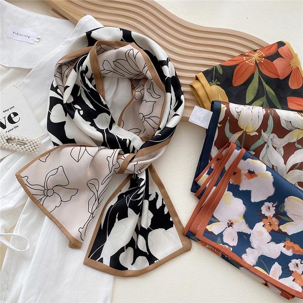 

scarves elegant women silk scarf print female luxury skinny hair neck lady's bag tie ribbons headband accessories summer, Blue;gray
