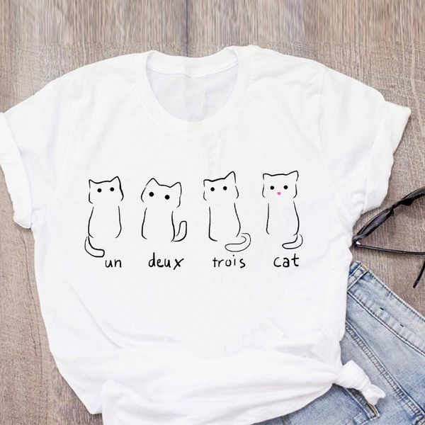 

women's t-shirt 2021 fashion trend women cat cute short sleeve printed summer lady clothing tees female, White