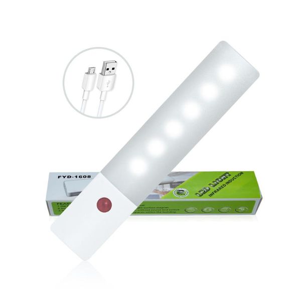 

jxsflye motion sensor light, usb rechargeable battery powered light with 6 led,removable magnetic strip stick-on wardrobe, close