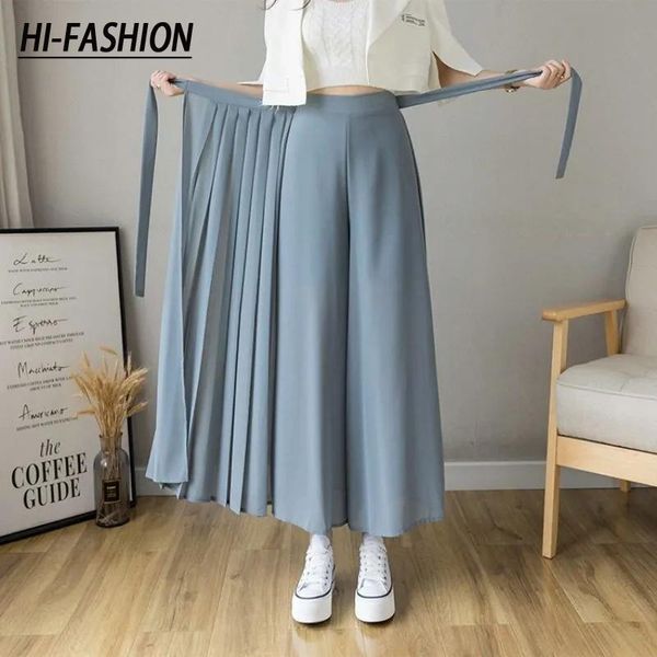 

women's pants & capris hi-fashion women summer korean plus size mom high waist baggy large pant 2021 autumn female pleated chiffon wide, Black;white