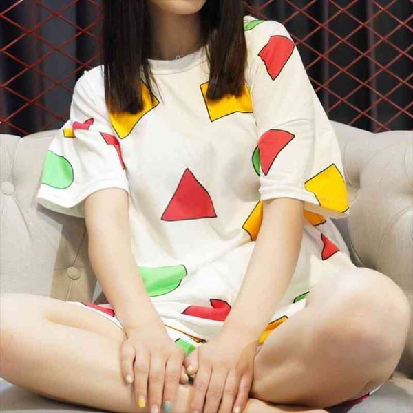 

pijama set for women summer sleepwear suits with sleep and shorts round neck geometric women pijama cute lounge wear, Black;red