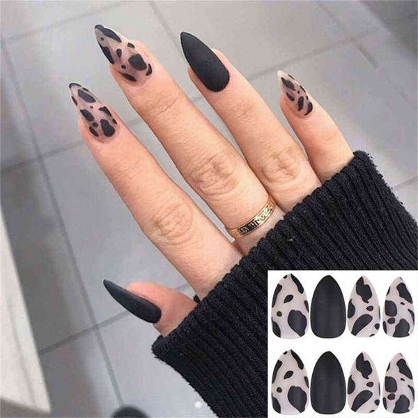 

false nails 24pcs detachable false nails french with black line fake press on glue full cover nail art tips manicure tools 220225, Red;gold