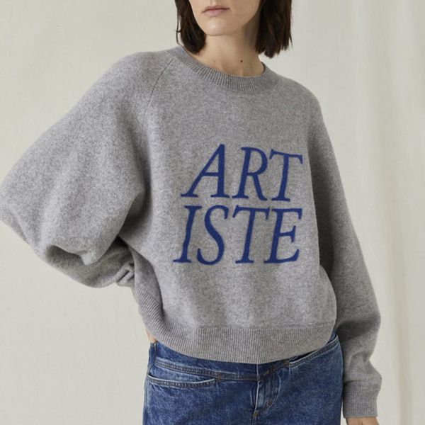 

new embroidered letter sweater women autumn winter long batwing o neck gray pullover thick sweaters wl1f, Black