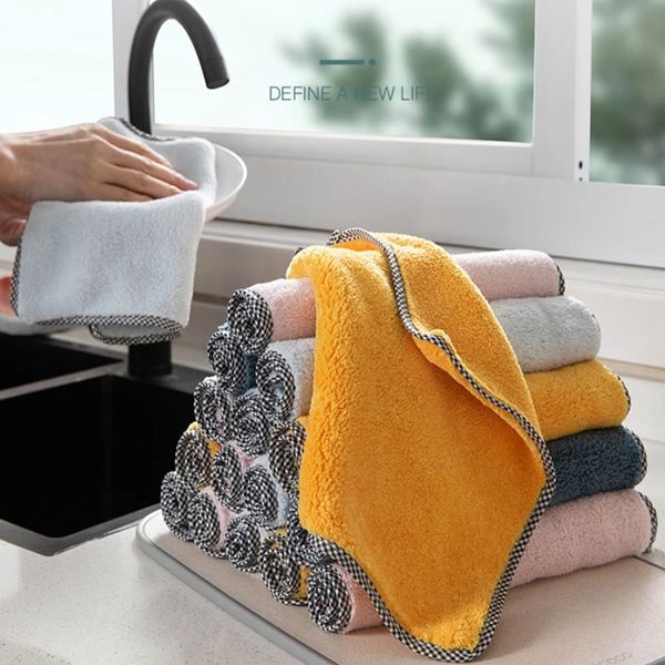 

thicken double-layer kitchen dish cloth absorbent microfiber non-stick oil household cleaning wiping towel kichen utensils rags 24*24 cm