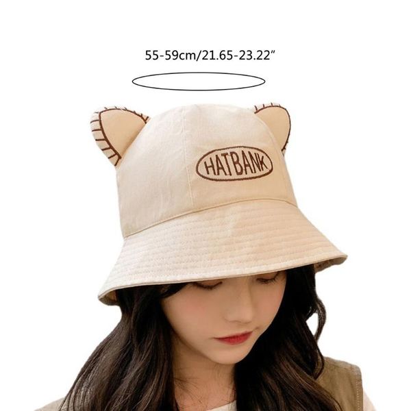 

wide brim hats cartoon fisherman hat cute ears bucket sweet letter basin student without makeup girl goout foldable, Blue;gray