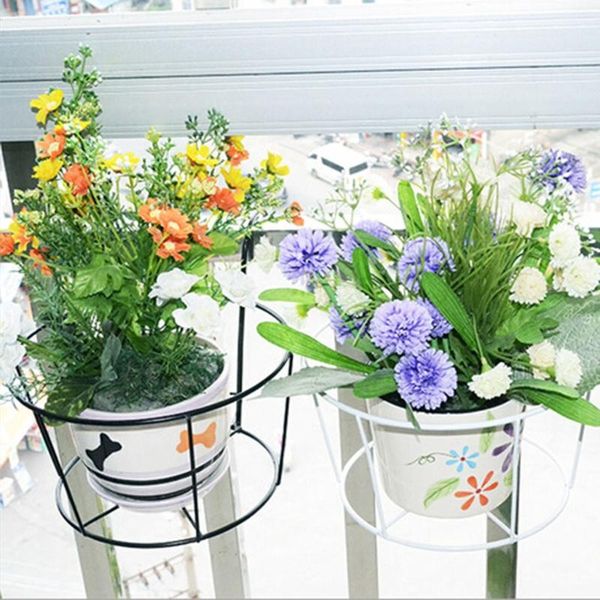 

planters & pots hanging plant iron racks balcony round flower pot rack railing fence outdoor