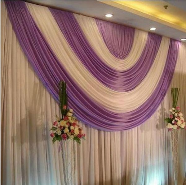 

party decoration 3*6m romantic wihte wedding backdrop curtains with purple white swags pefermance stage background drapes