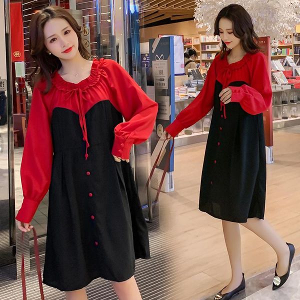 

maternity dresses 8827# dress spring autumn long sleeve easy matching loose stylish for pregnant women mom, White