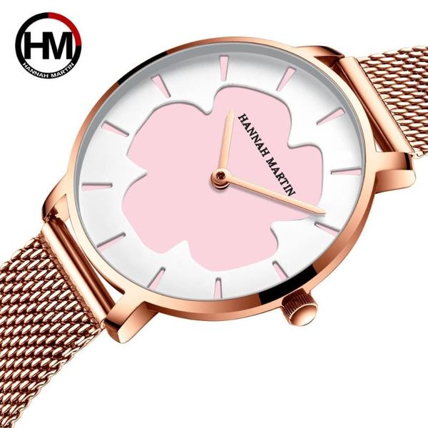 

wristwatches women watches hm brand lady wristband black technology magic flower change color dail japan movement mesh steel girl clock 1333, Slivery;brown