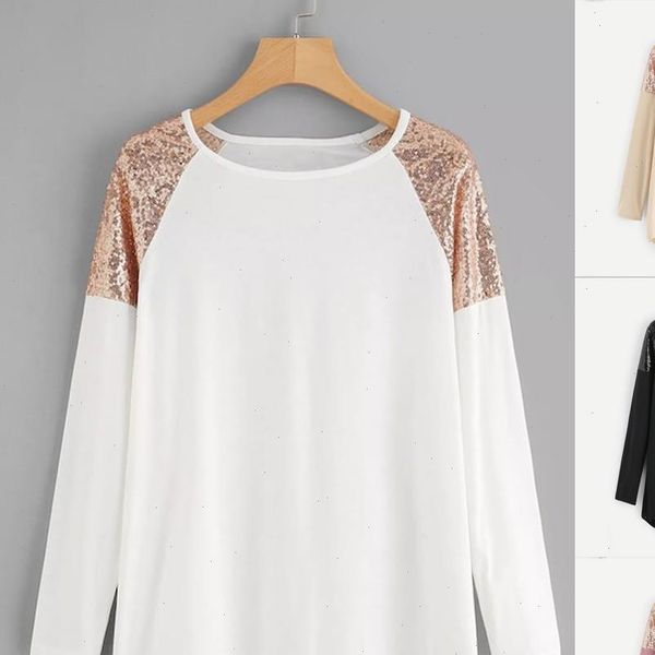 

pullover hoodies fashion women plus size o neck long sleeve contrast sequin patchwork jumper plus size sudaderas mujer, Black