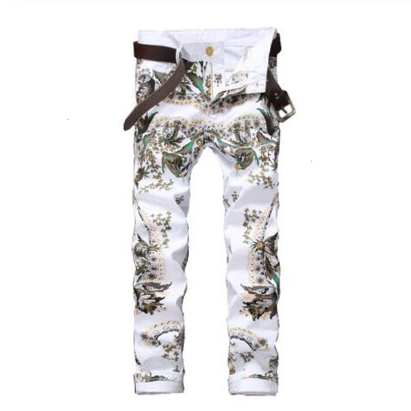 

2021 men's male jeans white with personalized painted print patterns printed denim pants trousers bqqx, Blue