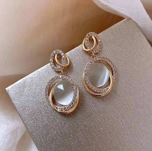 

dangle & chandelier fashion circle nature stone earrings crystal heart earring for woman girl charm festival jewelry, Silver