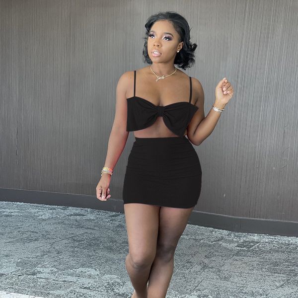 

pink bow two piece set summer outfits for women 2021 fashion vacation club wear plus size skirt suits d12-bd20, White