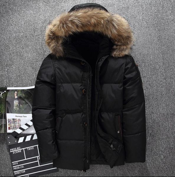 

winter jacket men white duck down jackets north men's thick warm snow parkas face outdoor jacket overcoat windbreaker fur collar cap ho, Black;brown