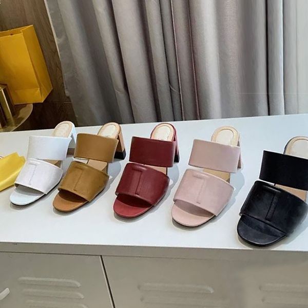 

2021 women designer double strap sandals 65mm high heels slides embossed lettering mule shoes ladies summer sandals 272, Black