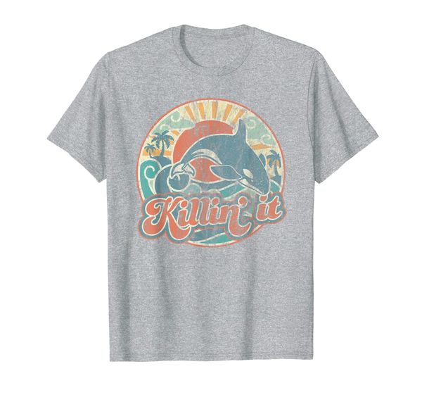 

orca killer whale killin it retro 60s faded summer t-shirt, White;black