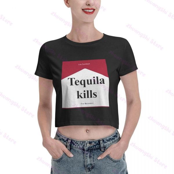 

women's t-shirt tequila kills the boredom fashion crop, White